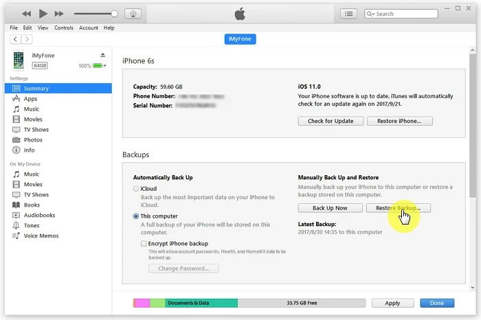 Recover Deleted Voicemail from iPhone 14 from iTunes backup