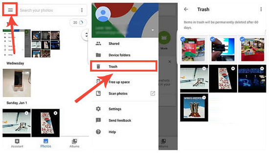Google Fotoğraflar Çöp Kutusu ile piksel 7 fotoğraf kurtarma