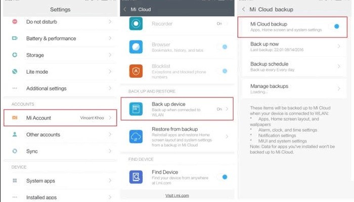 Backup sul cloud Xiaomi