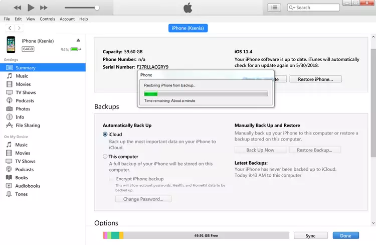 restaurar dados no backup do iTunes